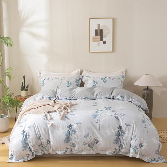 OAITE Duvet Cover Set Queen Size Floral Pattern Ultra Soft 100% Cotton Duvet by OAITE
