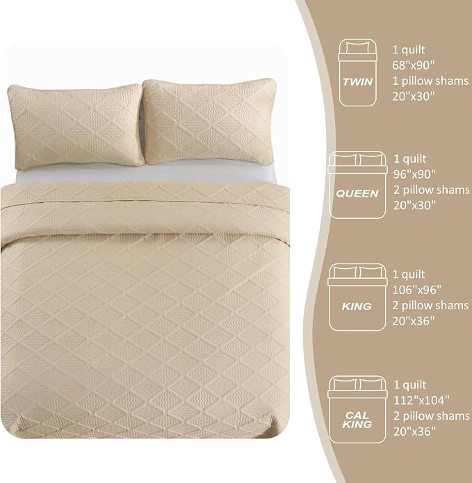 Yiran Camel Quilt Set Queen Size, 3 Piece Reversible Bedspreads Bedding Set - Image 8