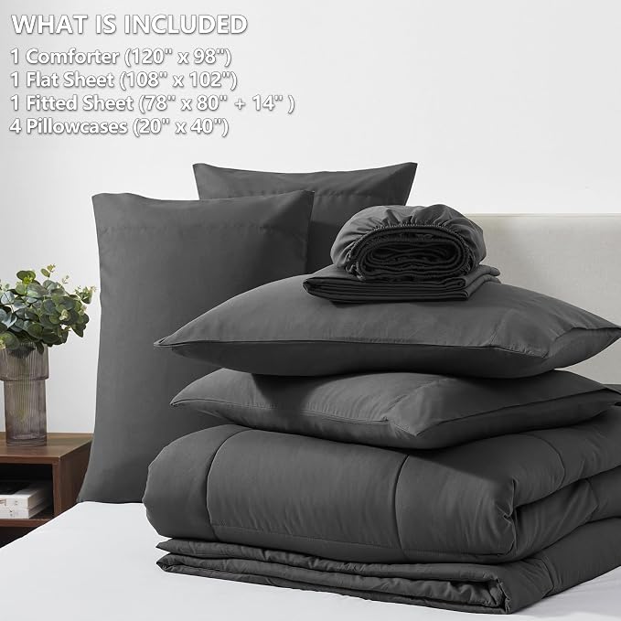 CozyLux Oversized King Comforter Sets Dark Grey, 7 Pieces Bed in a Bag - Image 6