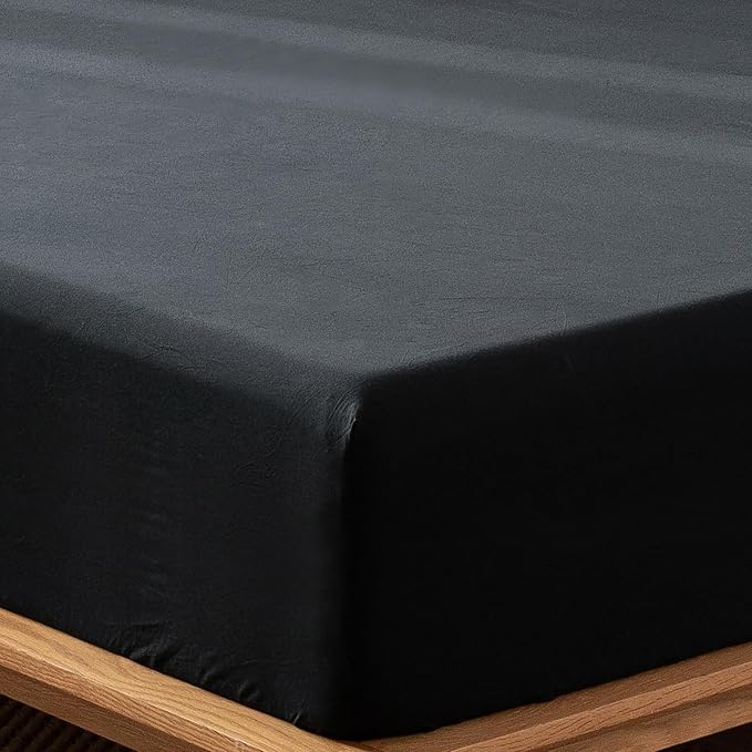 MooMee Fitted Bottom Sheet Only 100% Washed Cotton Linen Like Textured by MOOMEE