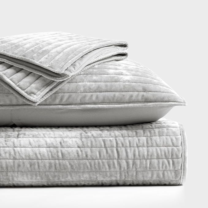 EVERGRACE Velvet Quilt Set Queen Size, Luxurious Soft Striped Channel Bedding - Image 6