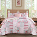 Patchwork Quilt Set Queen Size, 3 Piece Soft Microfiber Reversible Pink Grey by Anibedding