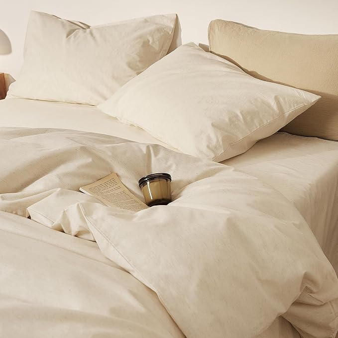 mixinni 3 Piece Washed Cotton Linen Blend Duvet Cover Set Queen Size, Soft - Image 8