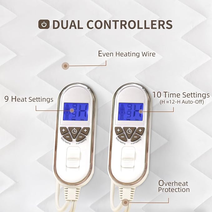 Bwarm Premium Multi-Zone Heated Mattress Pad Cal King, Dual Control 72" x 84" - Image 4