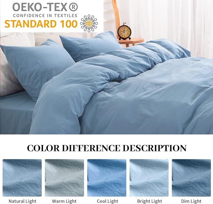 NEXHOME PRO Duvet Cover Set 100% Washed Cotton Full Size Linen Feel Textured - Image 4