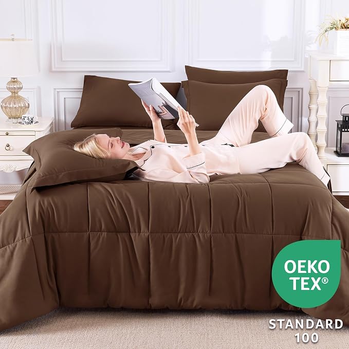 CozyLux King Size Comforter Set Brown - Image 3