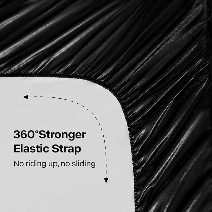 BEDELITE Satin Sheets Full Size Bed Set, Luxury Soft Black Silky Sheets - Image 5