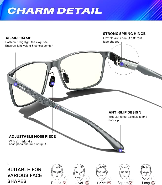 ANYLUV Blue Light Glasses Men, Relieve Eyestrain and Eye Protection, Al-Mg - Image 3