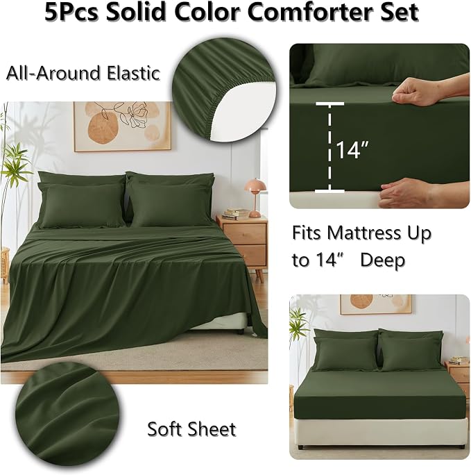 CozyLux Twin XL Comforter Set Olive Green, 5 Pieces Bed in a Bag Twin Extra - Image 7