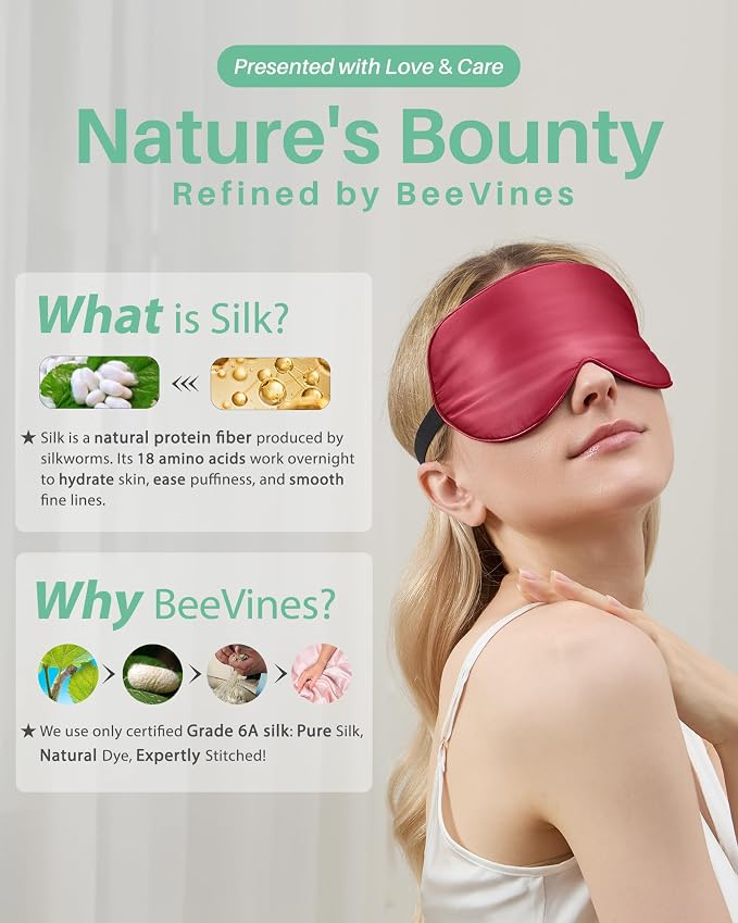 BeeVines 100% Real Mulberry Silk 2 Pack Sleep Mask, Pure Silk Eye Masks - Image 7