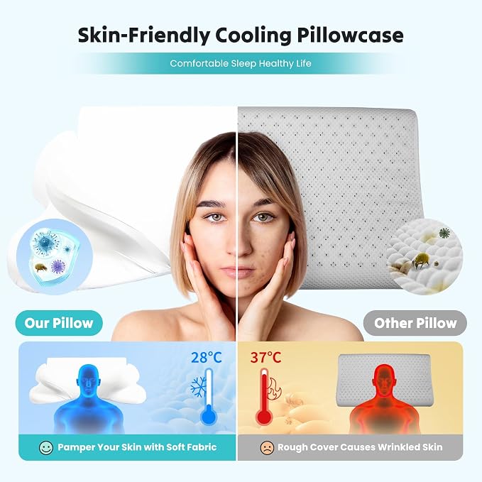 DUMOS Cervical Neck Pillow for Sleeping, Cooling Ergonomic Memory Foam Pillow - Image 3