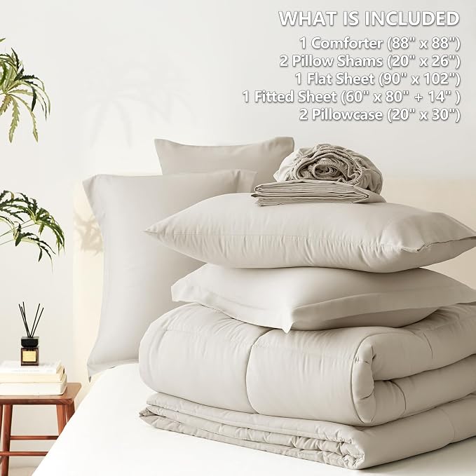 CozyLux Queen Comforter Set Oatmeal - Image 7