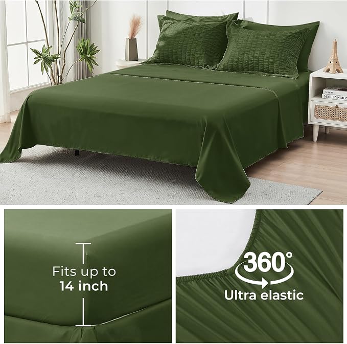 HYMOKEGE Olive Green California King Comforter Set Seersucker 7 Pieces - Image 7