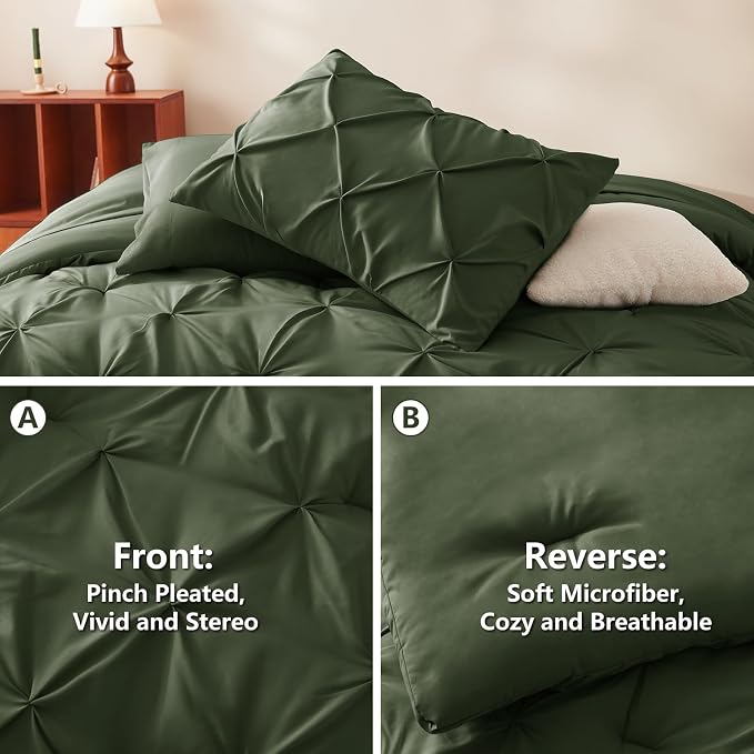 CozyLux California King Comforter Set Olive Green - Image 3