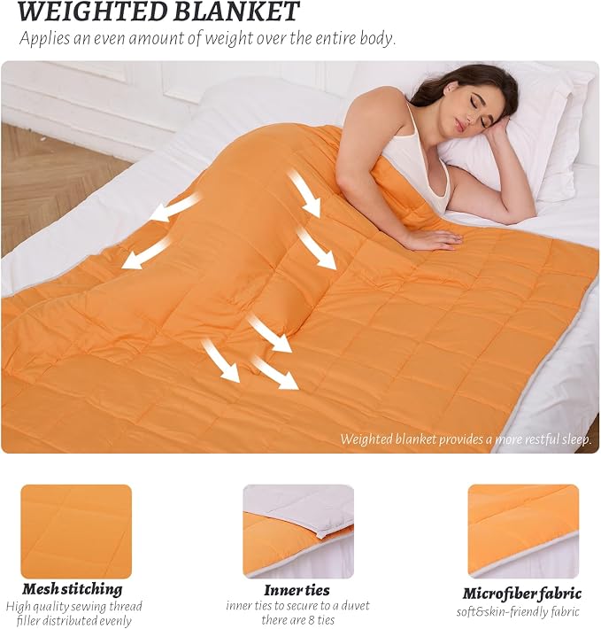 Weighted Blanket 12lbs Queen Size Orange Grey 60"x80" Weighted Blankets - Image 3