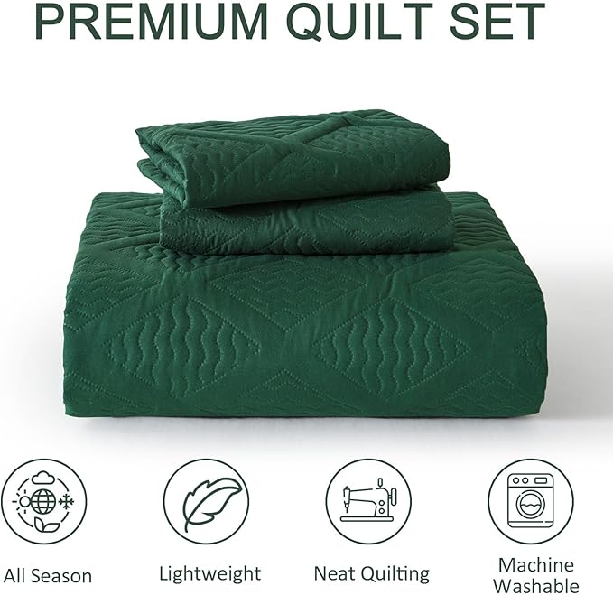 Yiran Quilts Queen Size, Emerald Green Spring Summer Bedspread Bedding Set - Image 8
