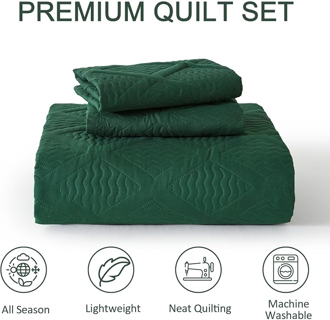 Yiran California King Quilt Set, Emerald Green Oversized Bedspread Bedding Set - Image 8