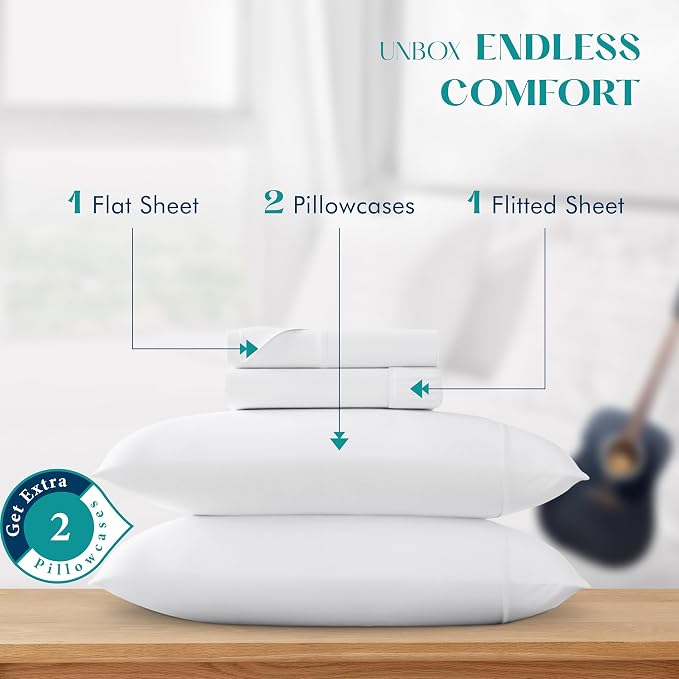 XOOX Linen 100% Egyptian Cotton Sheets King Size Bed Set - Image 3