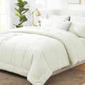 CozyLux King Size Comforter Set Ivory, 7 Pieces Bed in a Bag, Ivory Comforter by CozyLux