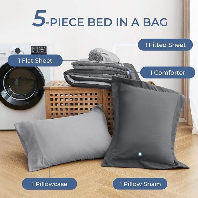 Sasttie Twin Comforter Set, 5 Pieces Bed in a Bag Twin, Complete Bedding Set - Image 6