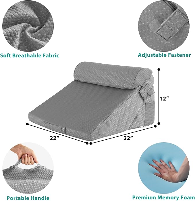 Bedluxe 3Pcs Orthopedic Bed Wedge Pillow Set, Foam Wedge Pillow Post Surgery - Image 5