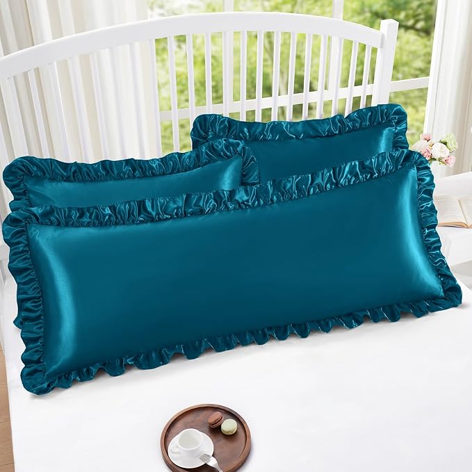 Homiest Ruffle Satin Body Pillow Cover, Silky Satin Body Pillowcase - Image 5