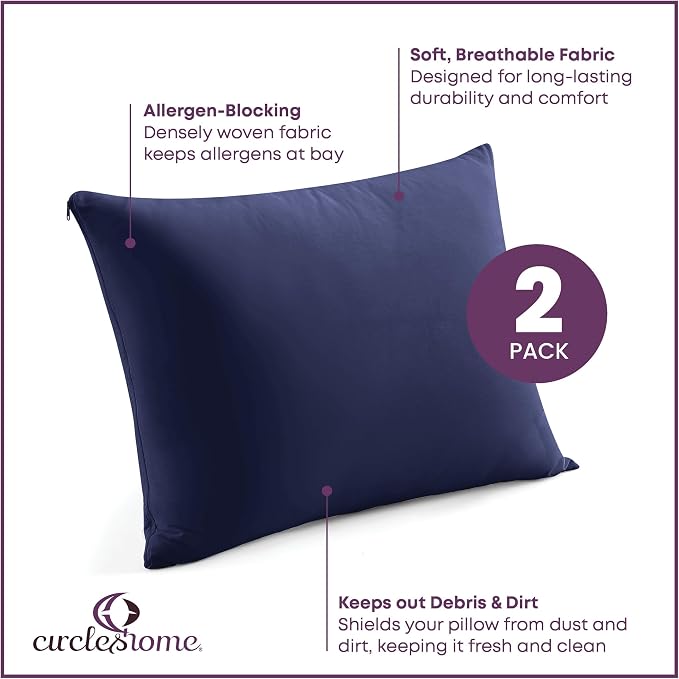 CirclesHome Pillow Protectors 2 Pack Standard Zippered - Image 2