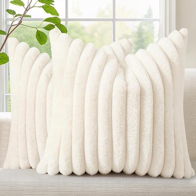 decorUhome Summer Cozy Faux Fur Throw Pillow Covers 18x18 Set of 2 Decorative by decorUhome