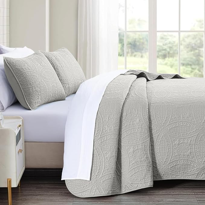 akkialla Twin Quilt Bedding Set, Light Grey Ultrasonic Quilt Set, Lightweight - Image 4