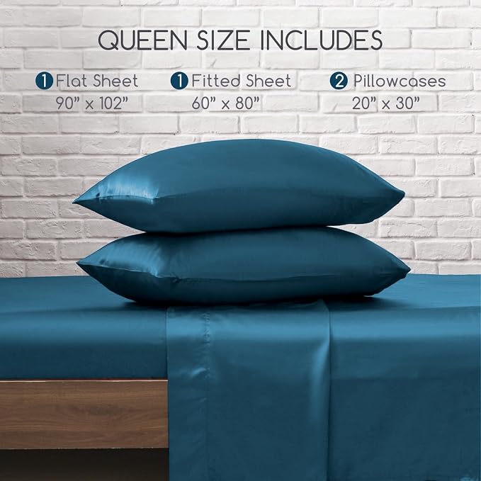 MR&HM Satin Bed Sheets, Queen Size Sheets Set - Image 7