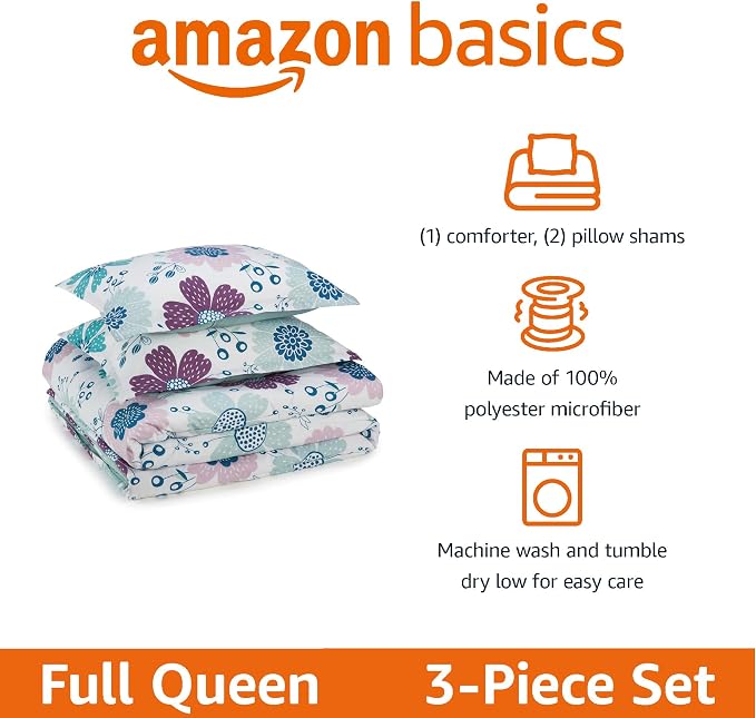 Amazon Basics 3-Piece Soft, Plush Microfiber Kids' Comforter and Pillow Sham Set - Image 2