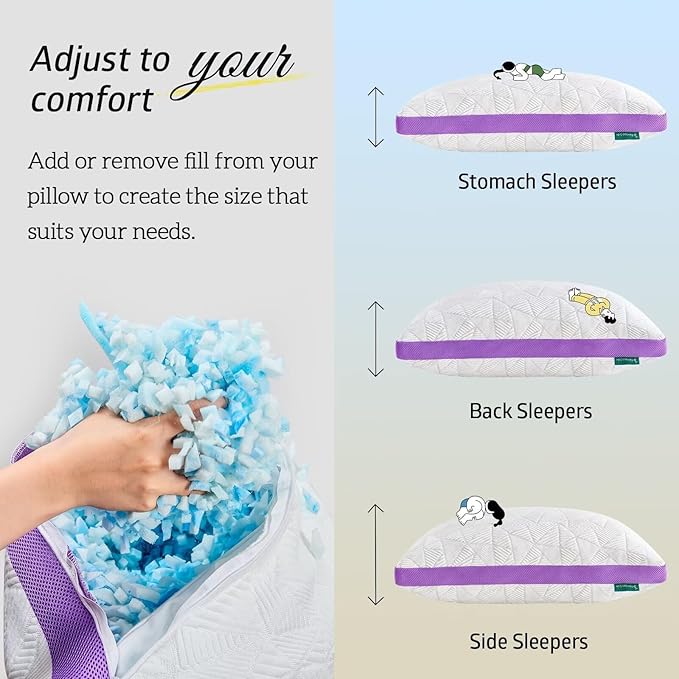 BETU Cooling Pillows Queen Size Set of 2, Shredded Memory Foam Pillows Cool - Image 5