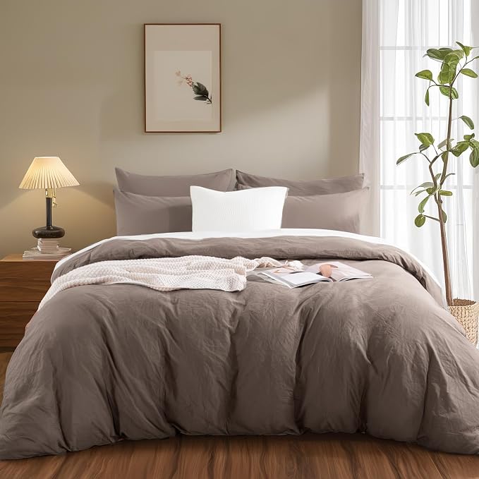 NEXHOME PRO 100% Washed Cotton Duvet Cover Twin Size, Ogranic Natural Linen - Image 2