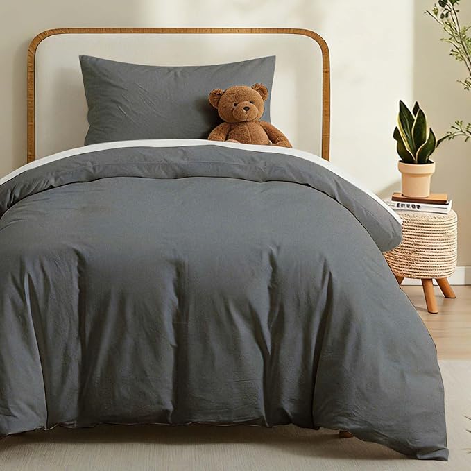 LOVQUE 100% Washed Cotton Duvet Cover Twin Size, 68x90 Inches by LOVQUE