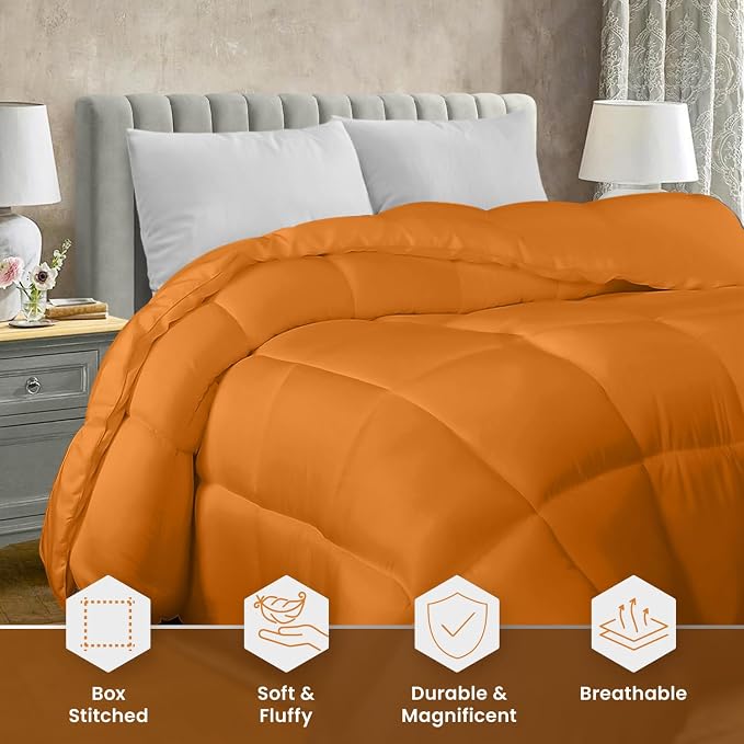 Utopia Bedding Queen Comforter Duvet Insert, Quilted Burnt Orange Comforter - Image 3