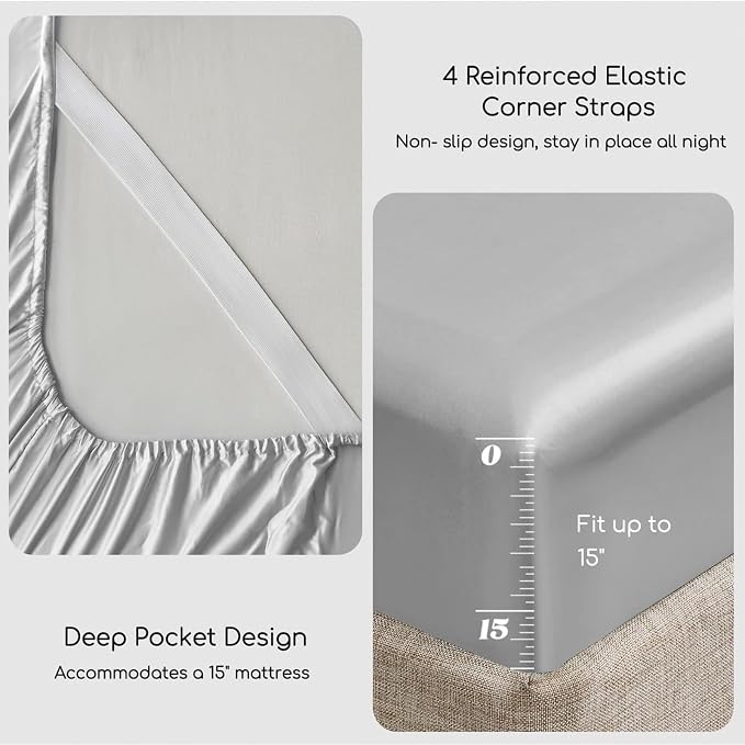 MR&HM Satin Bed Sheets, Queen Size Sheets Set - Image 4