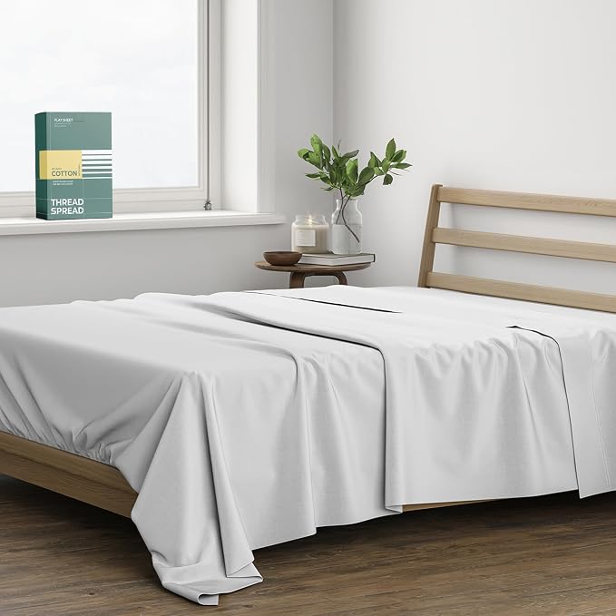THREAD SPREAD 100% Organic Cotton Percale Flat Sheet Queen Size by THREADSPREAD