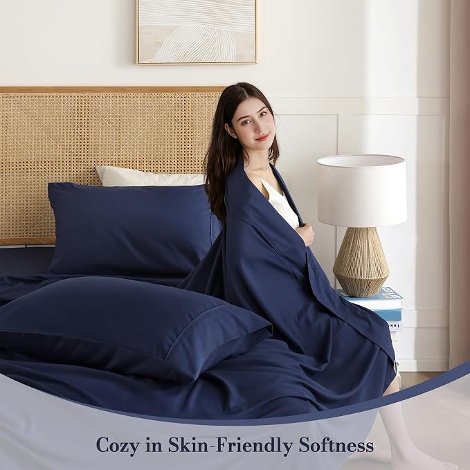 Twin Sheet Set 3 Piece, Wrinkle Free, Oeko-Tex Certified Bedsheets，Navy Blue - Image 2