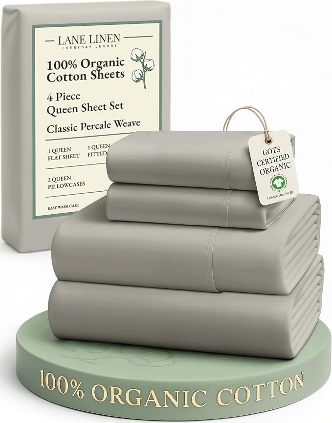 LANE LINEN 100% Organic Cotton Mercerized Queen Sheets, Soft & Comfy Naturally by LaneLinen