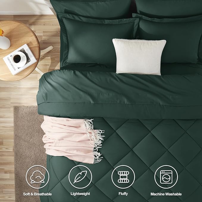 CozyLux Queen Comforter Set Forest Green - Image 2