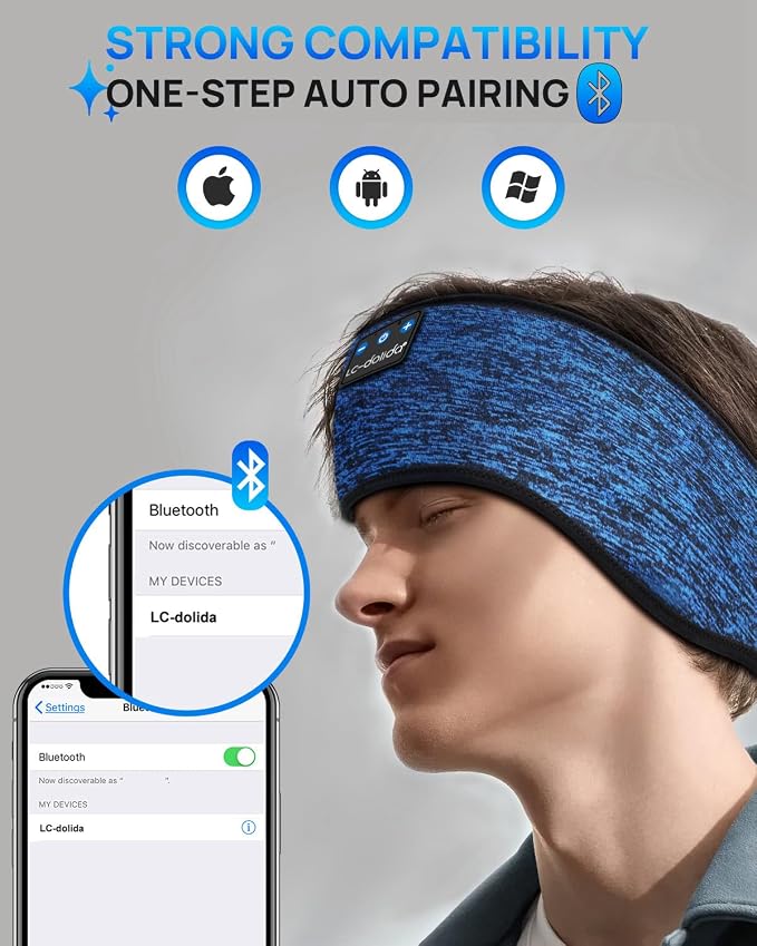 LC-dolida Sleep Headphones Headband Bluetooth 5.4, Sports Headband Earphones - Image 7