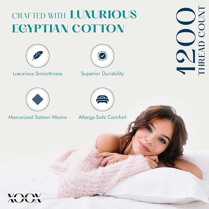 XOOX Linen 100% Egyptian Cotton King Pillow Cases Set of 2 - Image 2