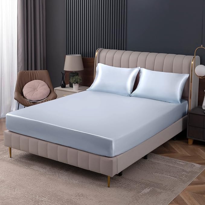 Homiest Baby Blue Satin Fitted Sheet by Homiest