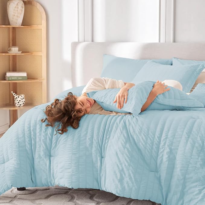 MUXHOMO 7 Pieces Full Comforter Set, Seersucker Bed in a Bag Full Size - Image 7