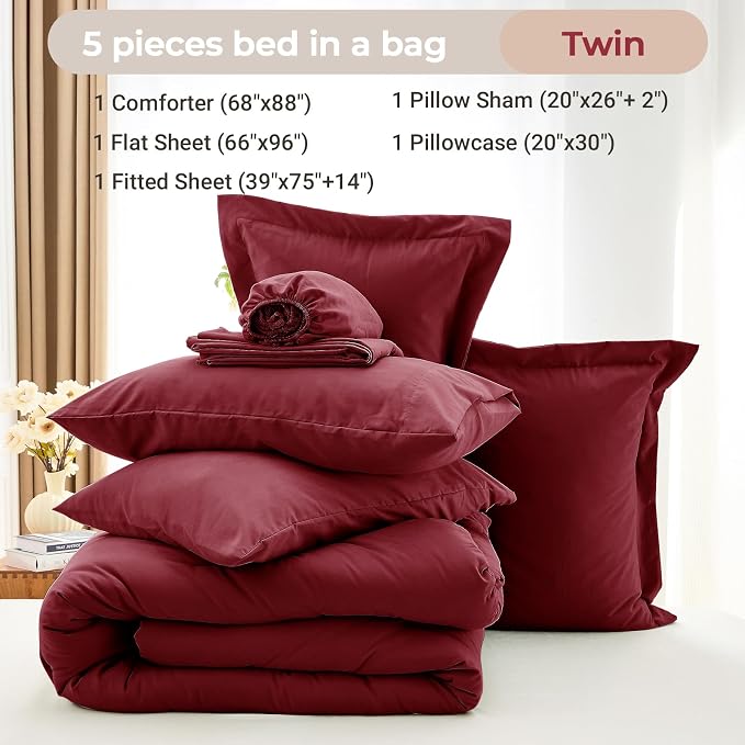 MUXHOMO 5 Pieces Twin Comforter Set, Soft Bed in a Bag Twin Size, All Season - Image 5