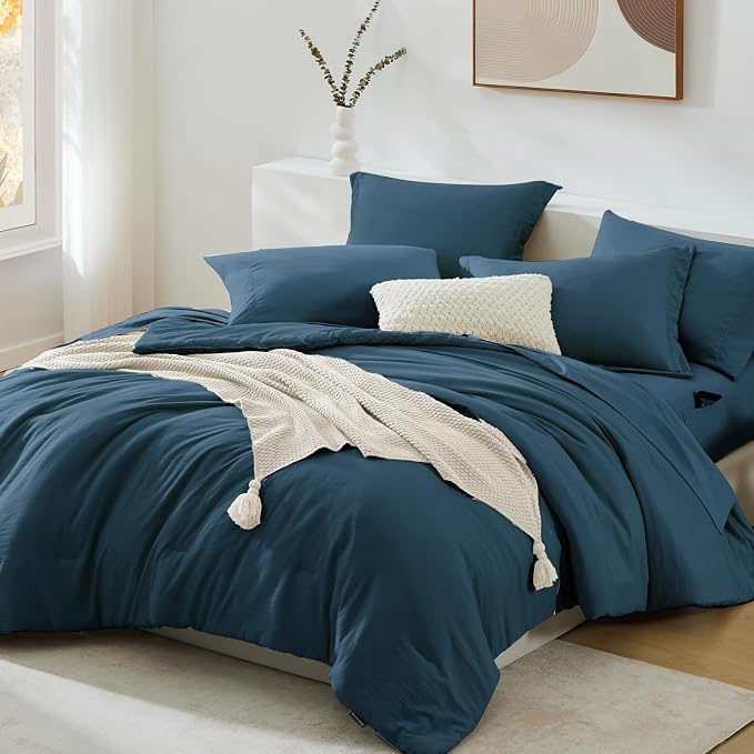 WRENSONGE King Size Comforter Sets- 7 Pieces Soft Serenity Blue Bed in a Bag - Image 2