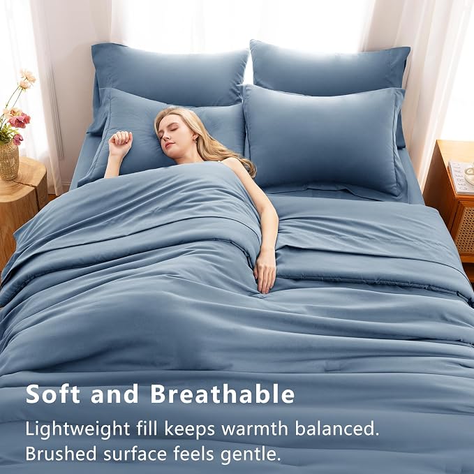 CozyLux Oversized Queen Comforter Set Grayish Blue, 7 Pieces Bed in a Bag - Image 5