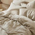 mixinni 3 Piece Striped Duvet Cover Set, Neutral Washed Cotton Linen Blend by mixinni