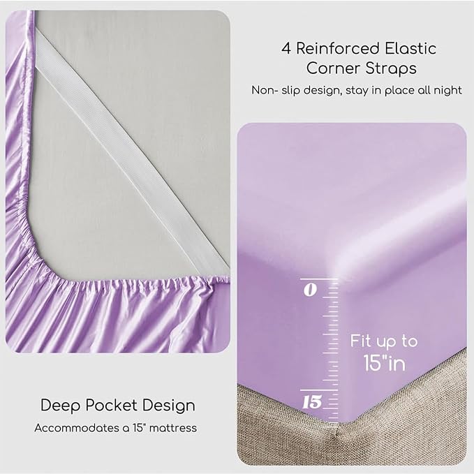 MR&HM Satin Bed Sheets with Elastic Corner Straps, Full Size Sheets Set - Image 4