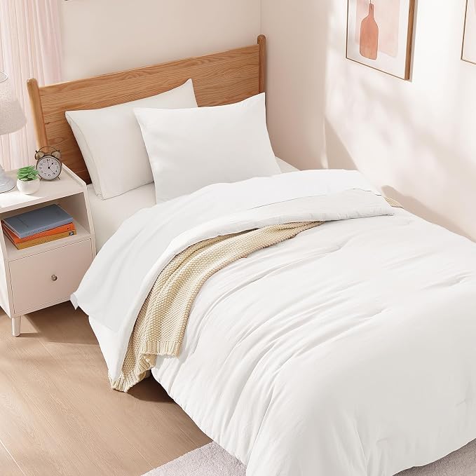 WRENSONGE Twin Comforter Set- 5 Pieces White Twin Bed in a Bag, All Season Twin - Image 3